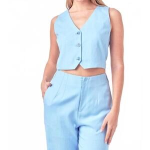 NEW ENGLISH FACTORY linen blend vest in blue